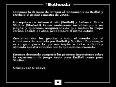 Bethesda retrasa Starfield y Redfall a la primera mitad de 2023