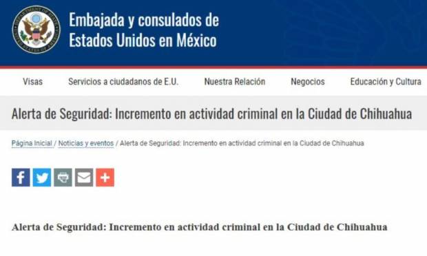 EU emite alerta de viaje a Chihuahua