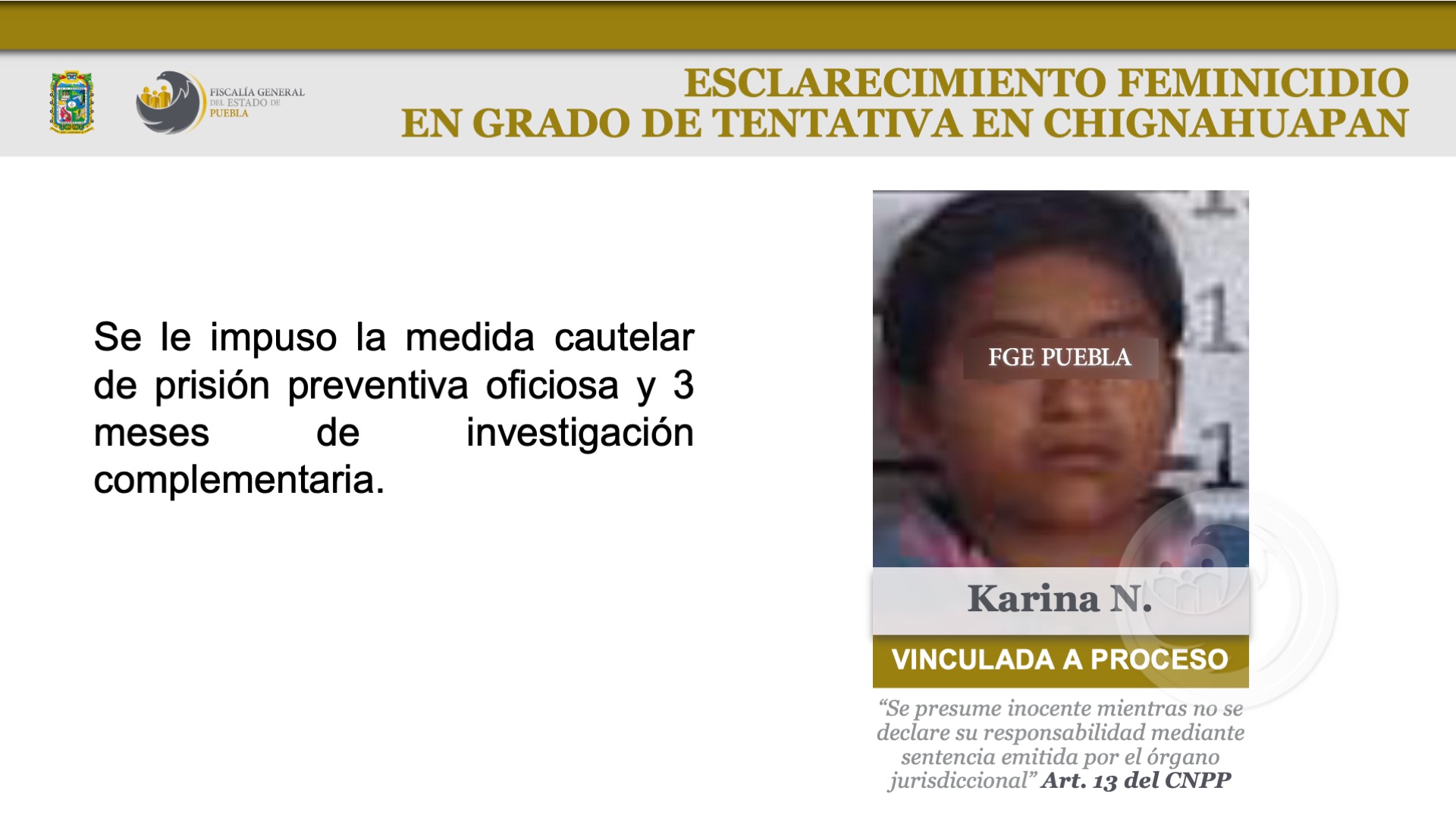 Mujer pasará 47 años presa por feminicidio en Huaquechula
