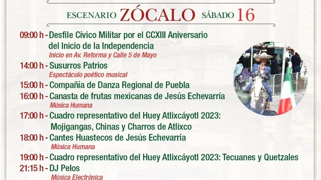 Cartelera de eventos por Fiestas Patrias en Puebla