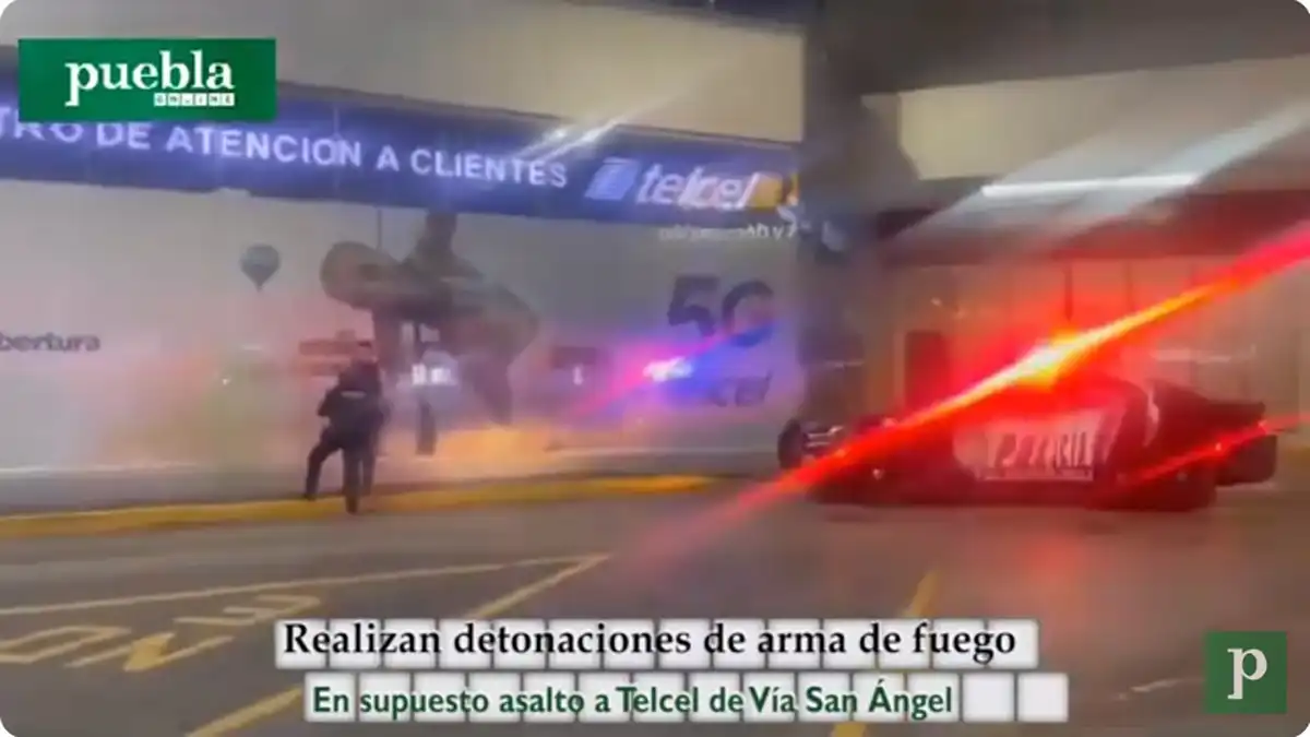 Realizan detonaciones de arma de fuego en supuesto asalto a Telcel de Vía San Ángel en Puebla