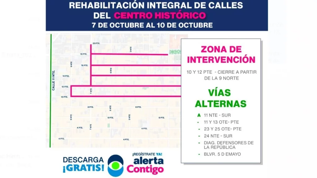 Cierre de calles 10 y 12 Poniente, en el centro de Puebla