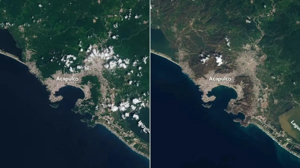 Capta NASA el antes y después de Acapulco tras paso del huracán Otis