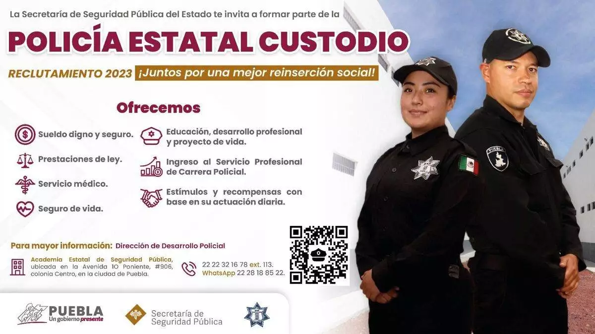 Conoce la convocatoria para ser policía custodio en Puebla