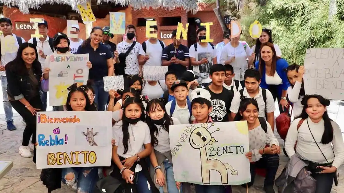 SMDIF Puebla: Estudiantes del Centro de Día y pacientes del CMERI conocen a la jirafa "Benito"