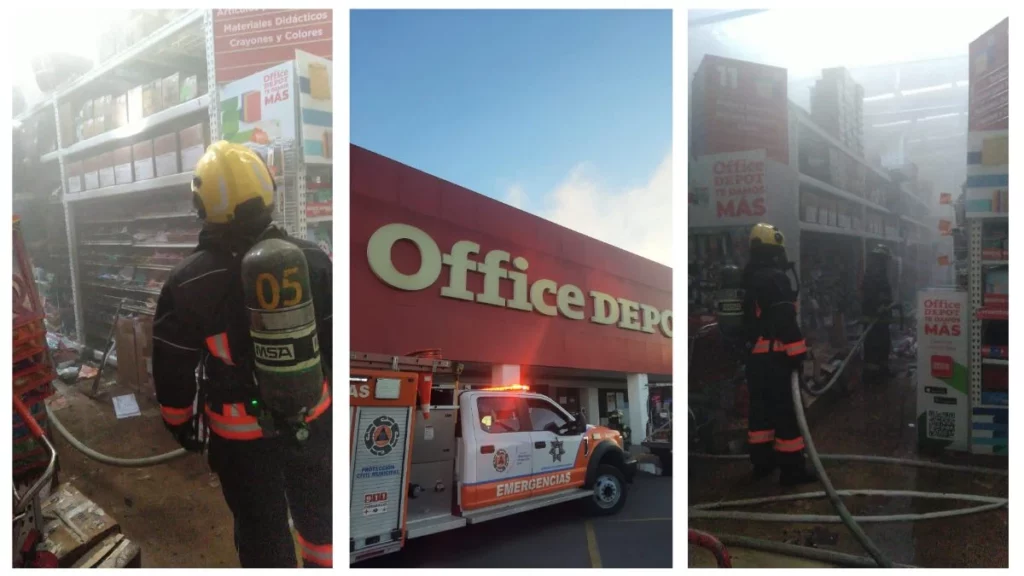 Evacúan animales de veterinaria tras incendio en Office Depot en Puebla