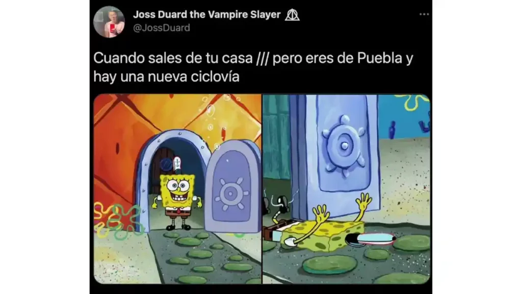 Meme de la ciclovía "maldita" de Puebla.