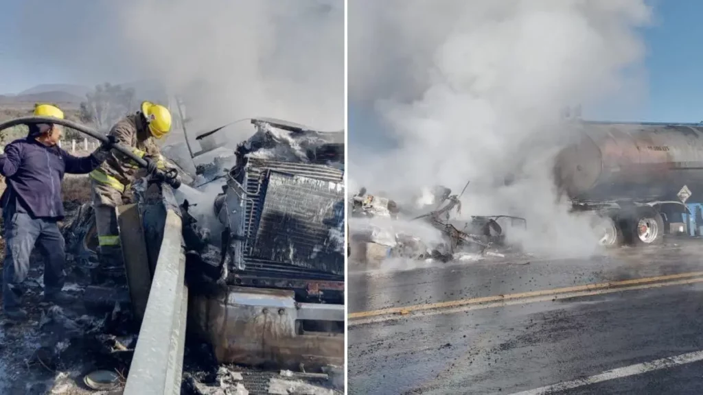 Se incendia pipa con 38 mil litros de asfalto en la autopista Tehuacán-Oaxaca