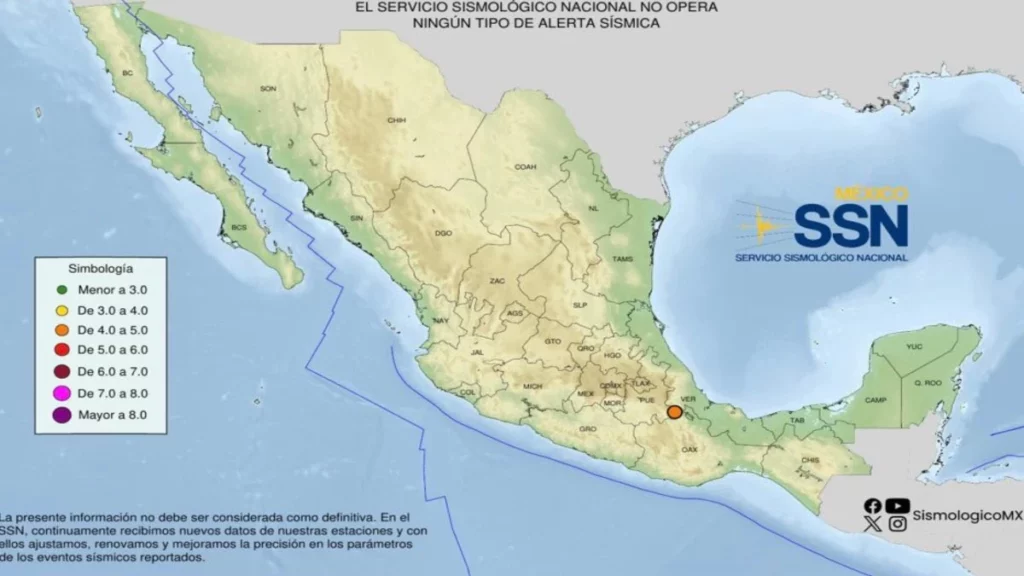 Se registra sismo de 4.0 con epicentro en Zinacatepec, Puebla