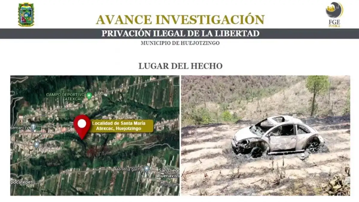 Hallan a hombre muerto y vehículo calcinado; estaría implicado en secuestro de maestra en Huejotzingo: FGE