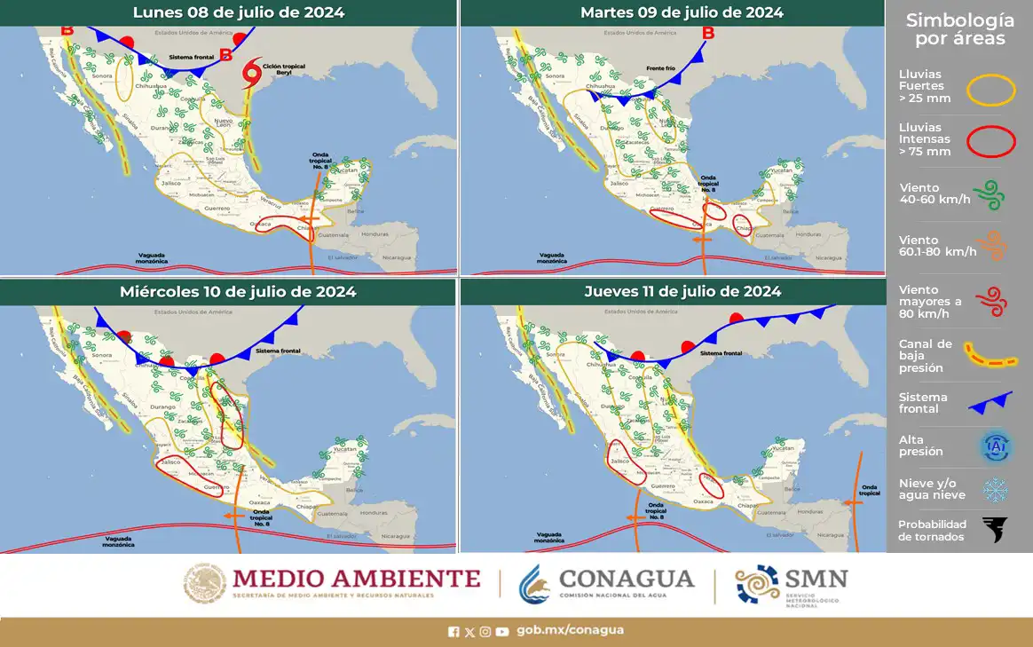 SMN prevé lluvias en Puebla por tormenta tropical Beryl