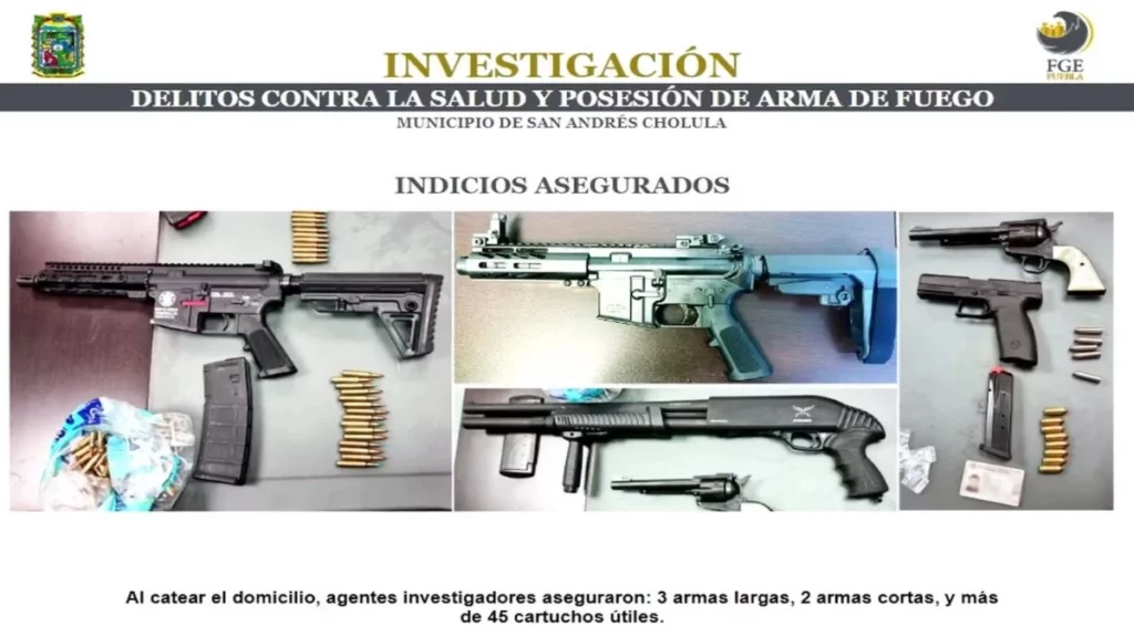 Armas de fuego y droga, lo incautado tras cateo en Lomas de Angelópolis