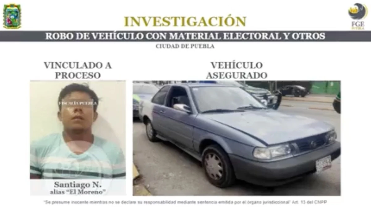 Detienen a ladrón de vehículo con material electoral en Puebla; pertenece a banda y atrapan a cuatro más