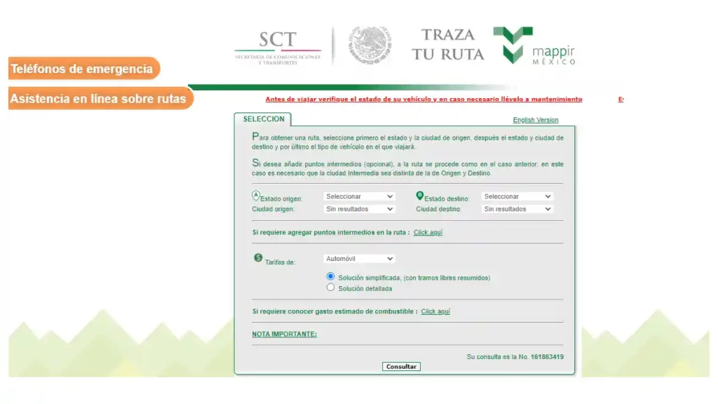 Formulario de la aplicación Traza tu Ruta de la SCT.