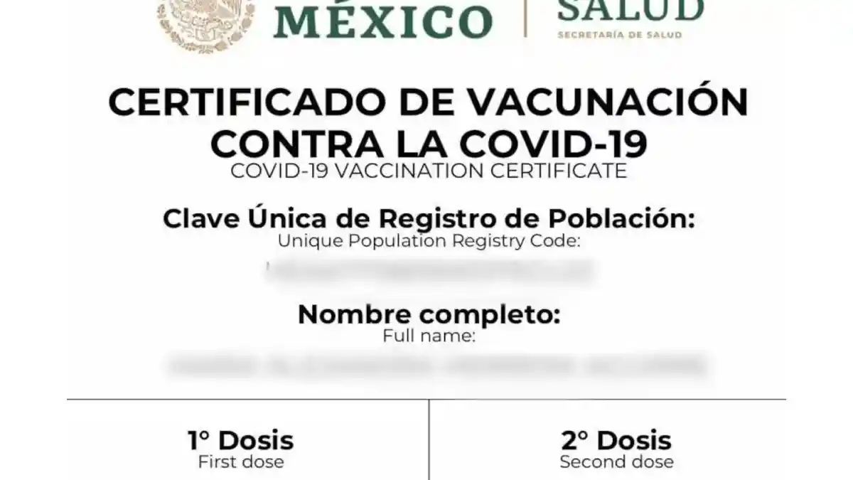 Certificado de Vacunación Covid-19 descargado de la página Mi Vacuna del Gobierno Federal.