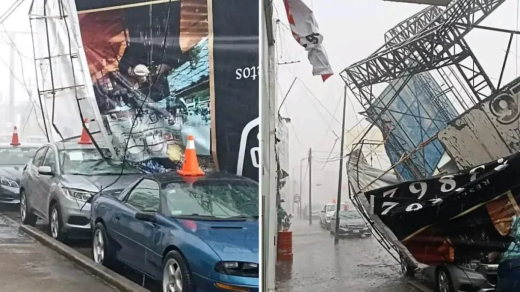 Tormenta derriba anuncio en la 31 Poniente y rompe bandera monumental