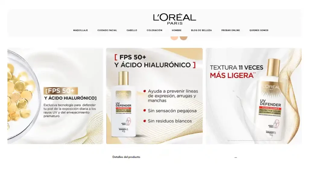 Información del fluido UV Defender de la marca Loreal.