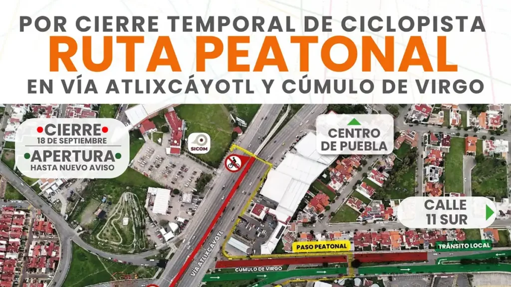 Modifican vías ciclistas, peatonales y vehiculares por obras en Vía Atlixcáyotl