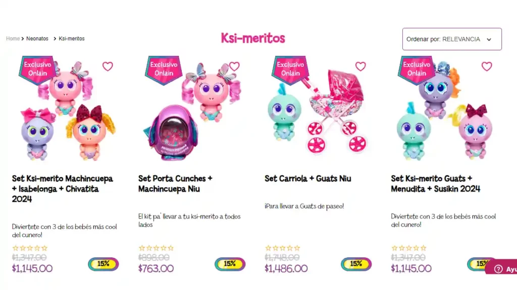 Precios de los sets de Ksi-meritos en la página de Distroller.