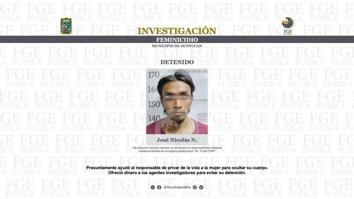 Capturan a implicado en feminicidio registrado en Ocoyucan