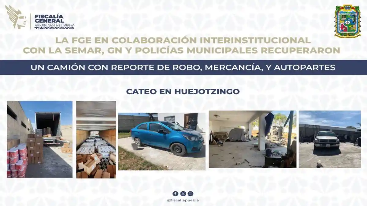 Localizan camión con botes de pintura y autopartes tras cateo en Huejotzingo